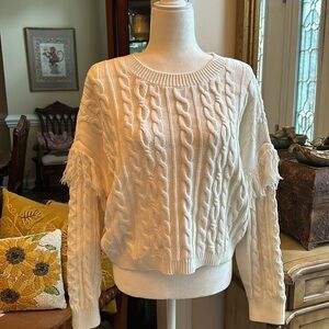 1.State white cable knit sweater with fringe detail size XL. NWT